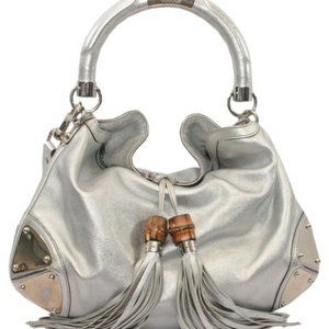 Gucci Indy Bamboo Tassel Metallic Silver Leather